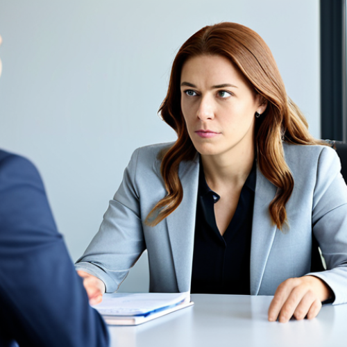 A professional female Big Data consultant, fully clothed in a modest business suit, sits attentively across from a male client executive, also in appropriate professional dress, in a bright, contemporary office conference room. The consultant maintains direct eye contact, actively listening and empathetically absorbing the client's unspoken concerns about their daily business operations. The scene conveys a deep understanding and a collaborative search for solutions. safe for work, appropriate content, fully clothed, professional, perfect anatomy, correct proportions, natural pose, well-formed hands, proper finger count, natural body proportions, high-quality photograph, realistic.