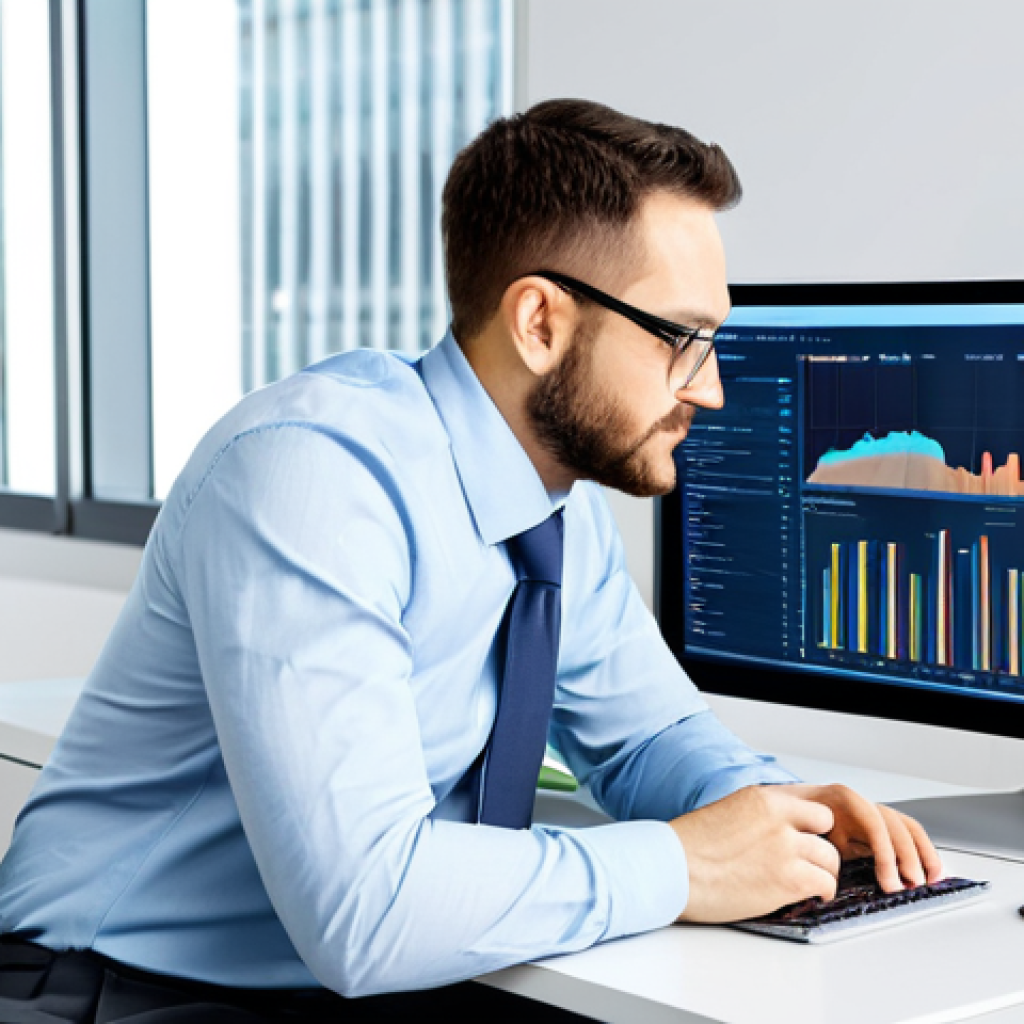 빅데이터 분석 실무에서의 데이터 처리 프로세스 - Data Analyst at Work**

A professional data analyst in a brightly lit office, working on a computer ...