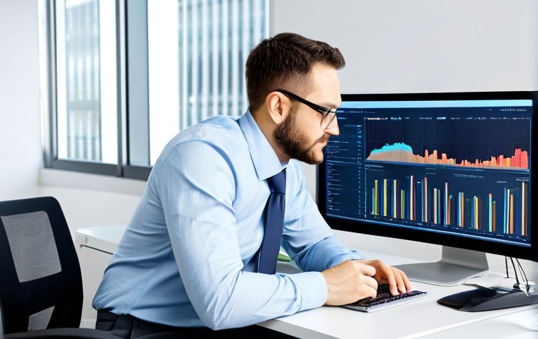 빅데이터 분석 실무에서의 데이터 처리 프로세스 - Data Analyst at Work**

A professional data analyst in a brightly lit office, working on a computer ...