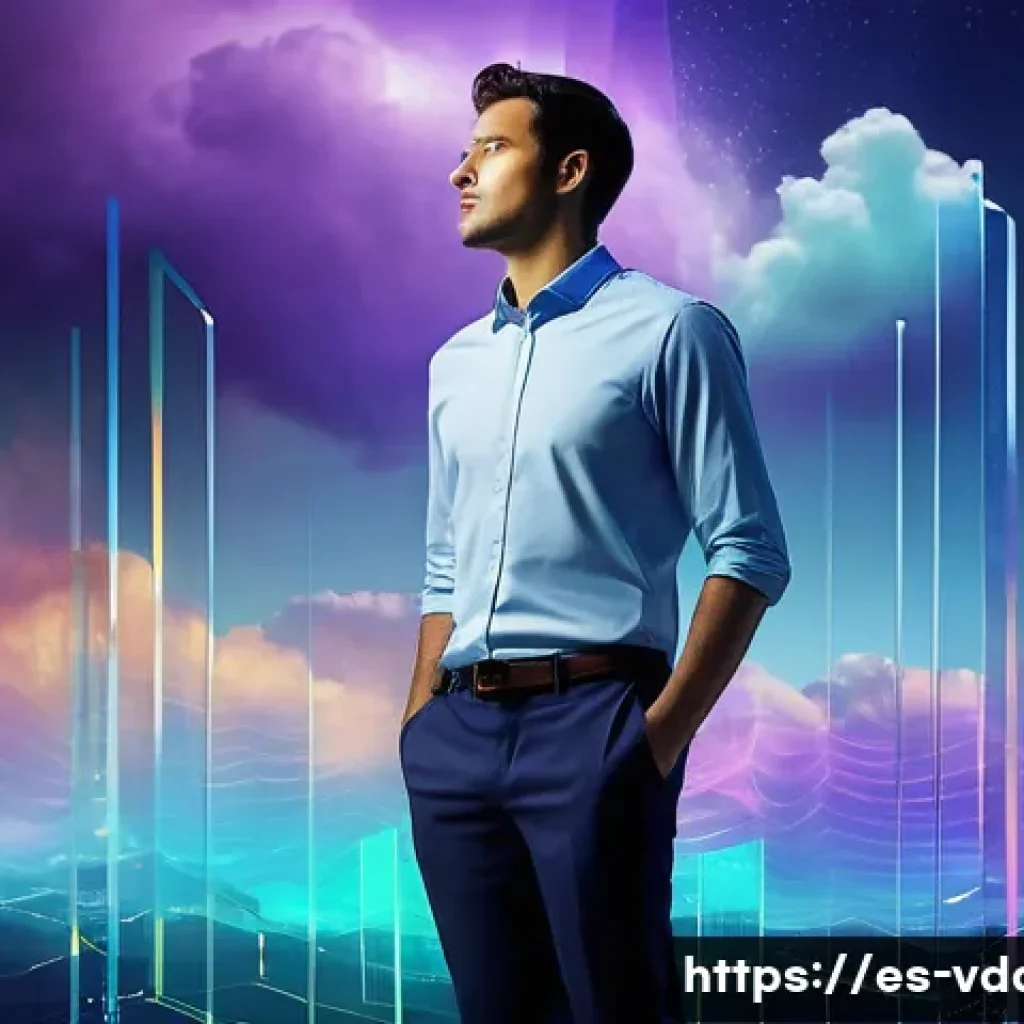 빅데이터 분석가가 알아야 할 클라우드 기술 - **Prompt:** "A vibrant, panoramic view of a male data analyst in his early 30s, dressed in smart-cas...