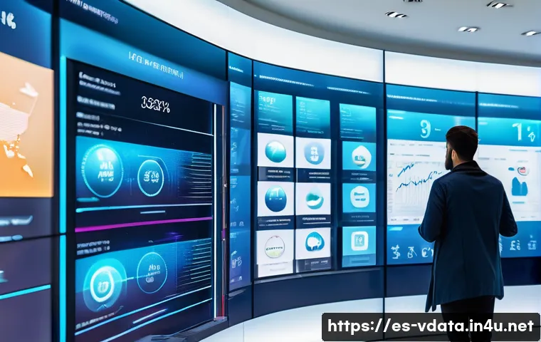 빅데이터 분석에서의 머신러닝 알고리즘 활용법 - A modern retail store environment with diverse customers shopping, digital screens displaying data a...