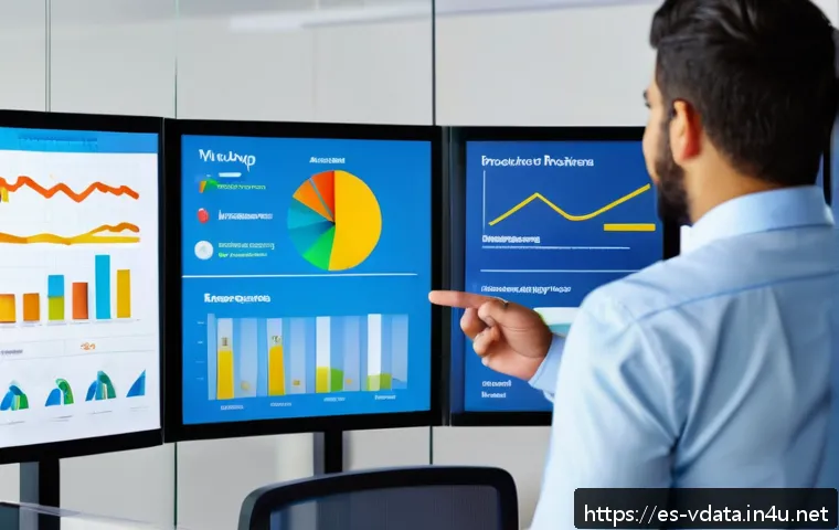 빅데이터 분석가와 데이터 사이언티스트의 차이 - A modern office scene with a Hispanic business analyst presenting data insights on a large touchscre...