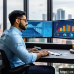 Home 23 빅데이터 분석가로 이직하기 위한 포트폴리오 - A modern professional workspace featuring a diverse Hispanic data analyst in business casual attire,...